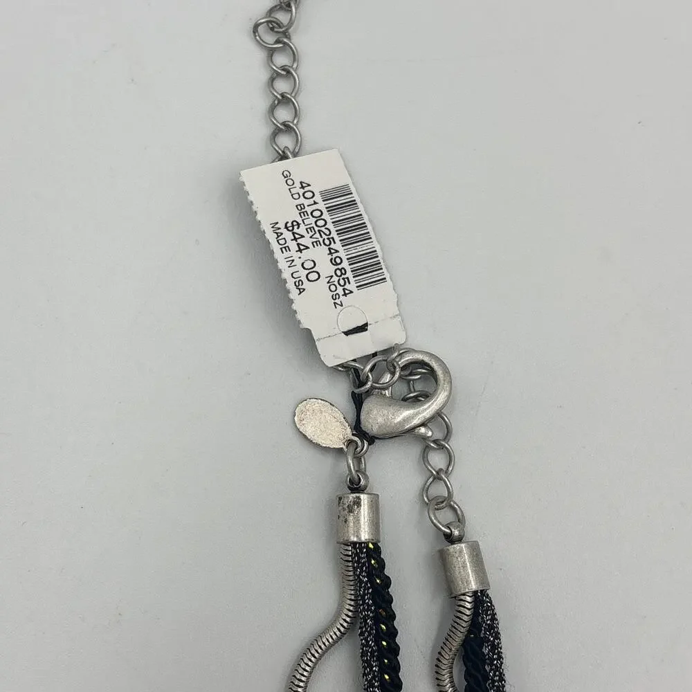 New Chico's Boho Marbled Necklace Black Silver NWT